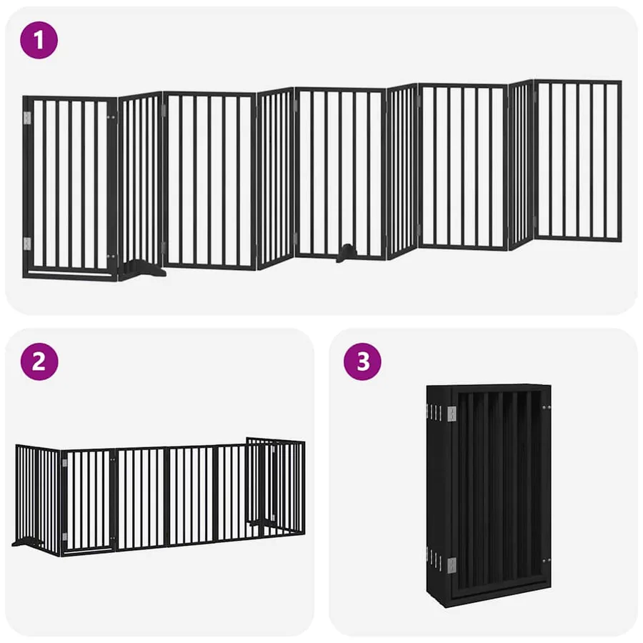 Barrière pour chien porte pliable 9 panneaux noir bois peuplier - 5