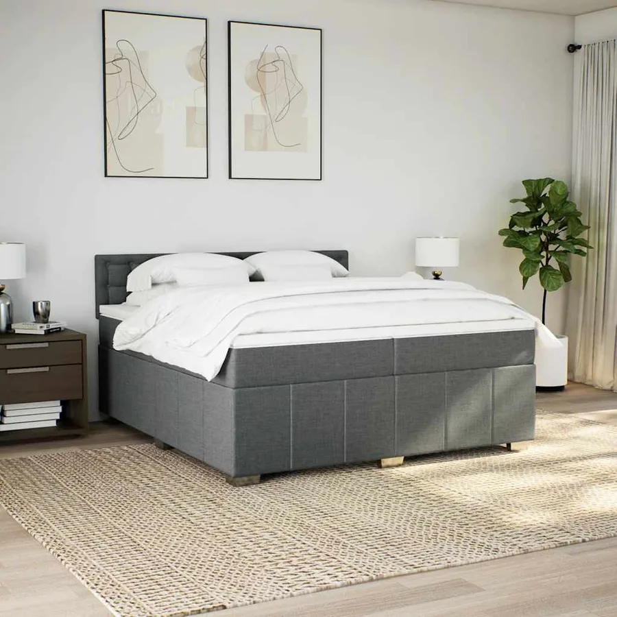 Sommier à lattes de lit avec matelas Gris foncé 200x200cm Tissu - 4