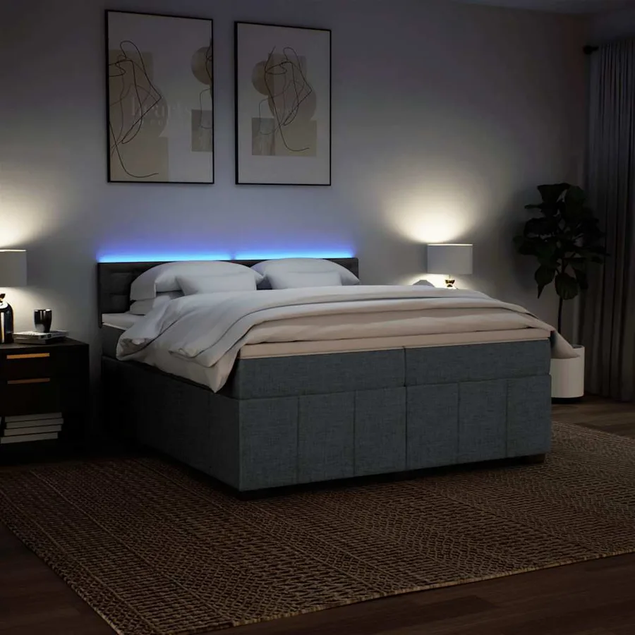 Sommier à lattes de lit avec matelas Gris foncé 200x200cm Tissu - 5