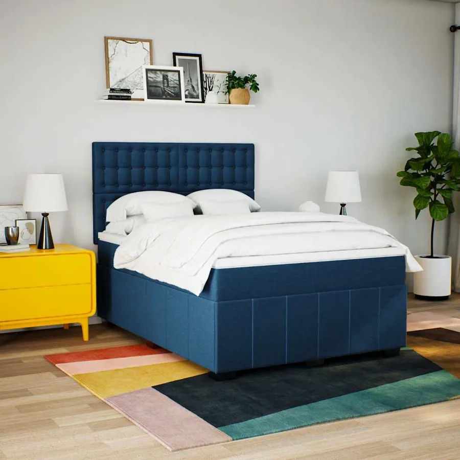 Sommier à lattes de lit avec matelas Bleu 140x190 cm Tissu - 5
