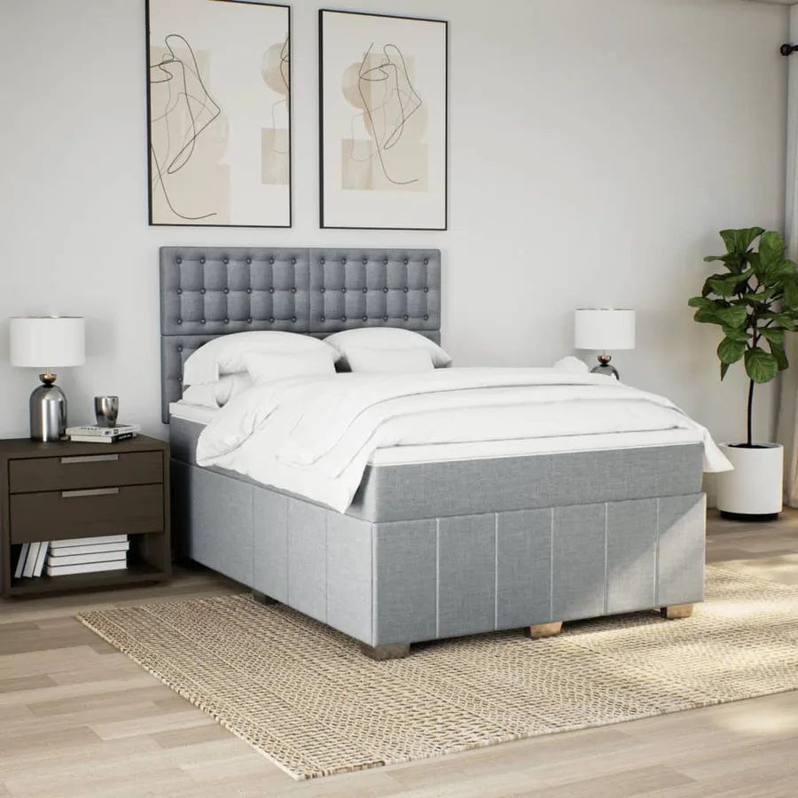 Sommier à lattes de lit avec matelas Gris clair 140x200cm Tissu - 3