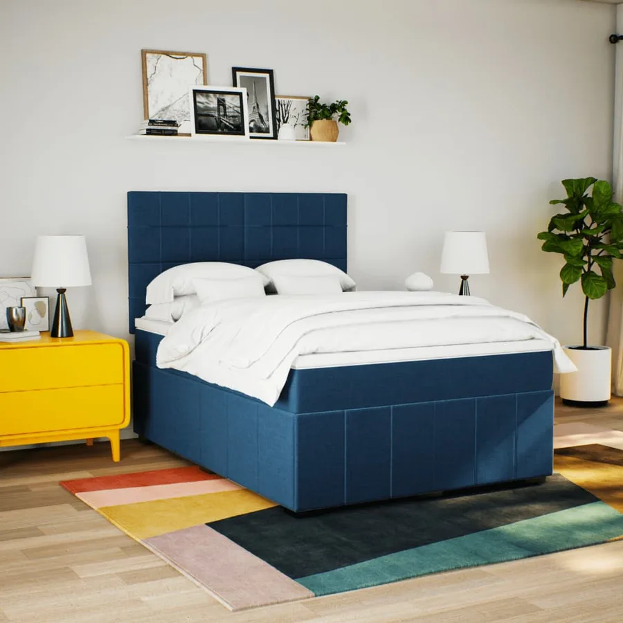 Sommier à lattes de lit avec matelas Bleu 140x200 cm Tissu - 5