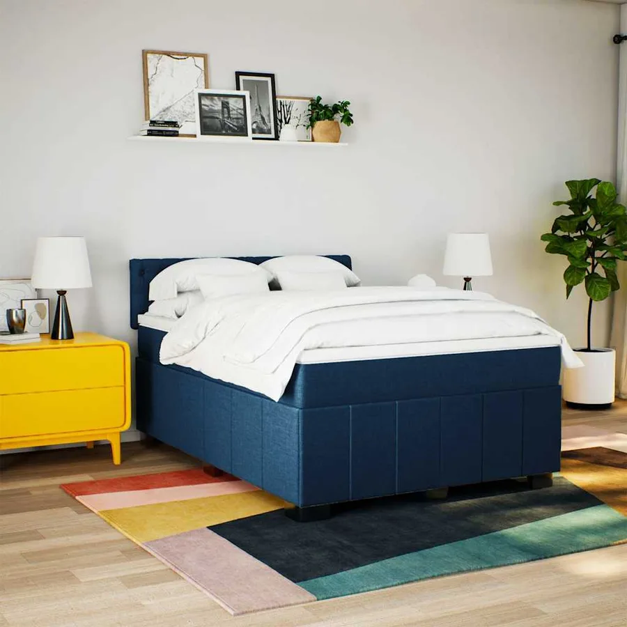 Sommier à lattes de lit avec matelas Bleu 140x200 cm Tissu - 3