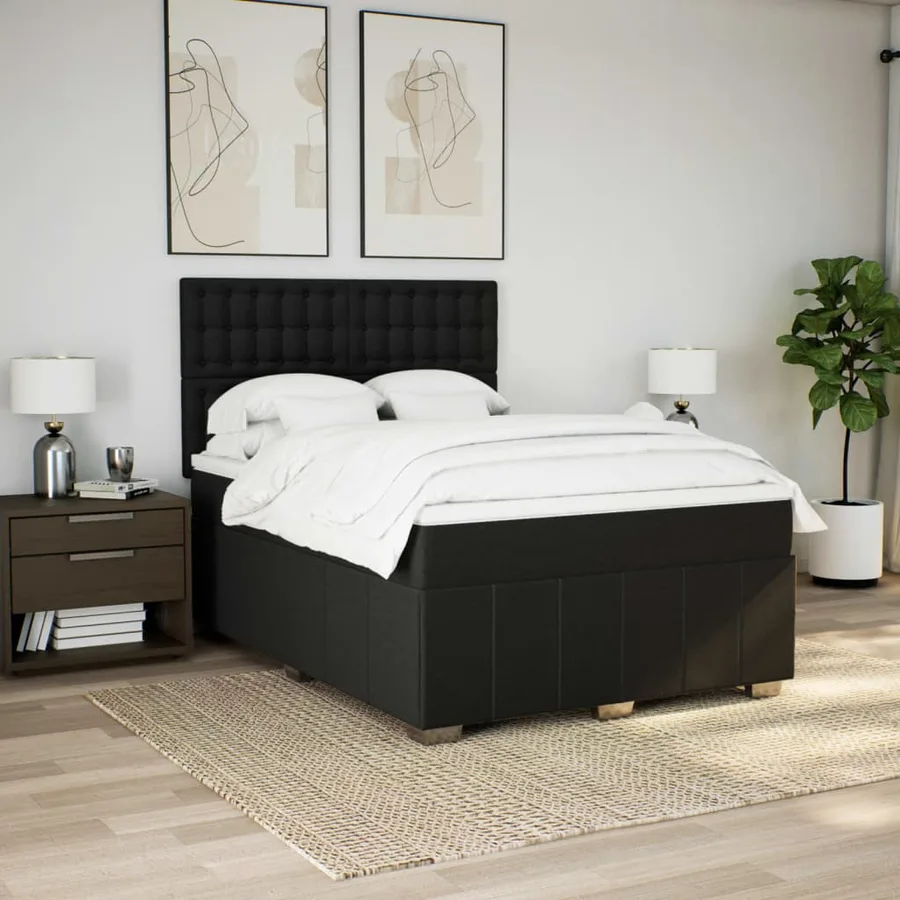 Sommier à lattes de lit avec matelas Noir 140x200 cm Tissu - 3