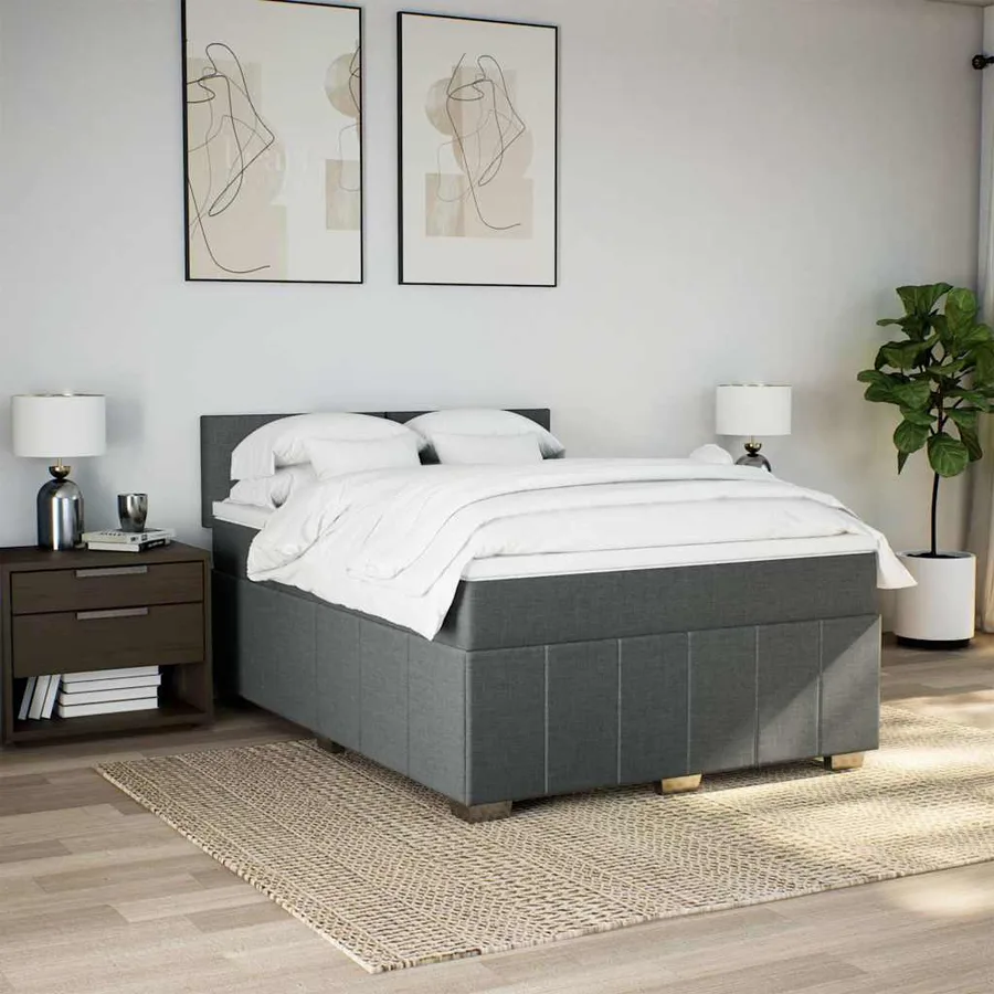 Sommier à lattes de lit avec matelas Gris foncé 140x190cm Tissu - 3