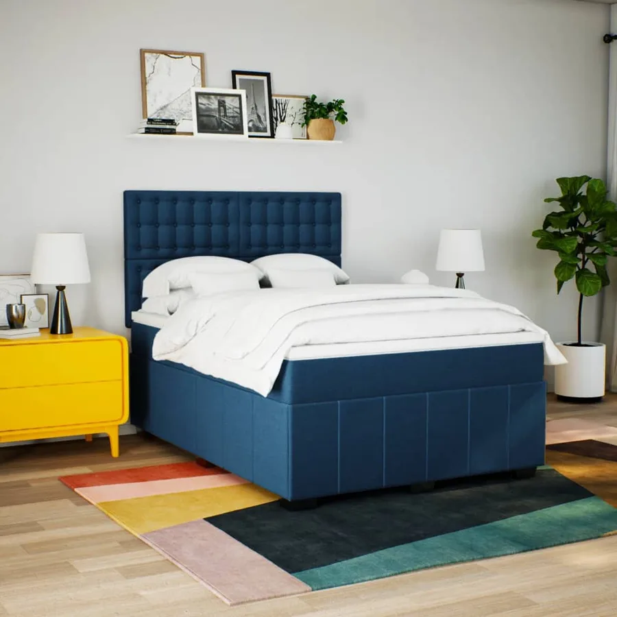 Sommier à lattes de lit avec matelas Bleu 140x200 cm Tissu - 3