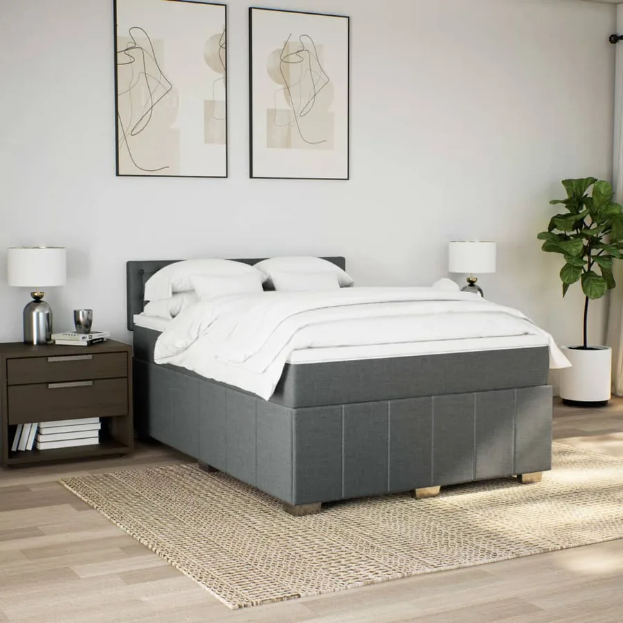 Sommier à lattes de lit avec matelas Gris foncé 140x200cm Tissu - 5