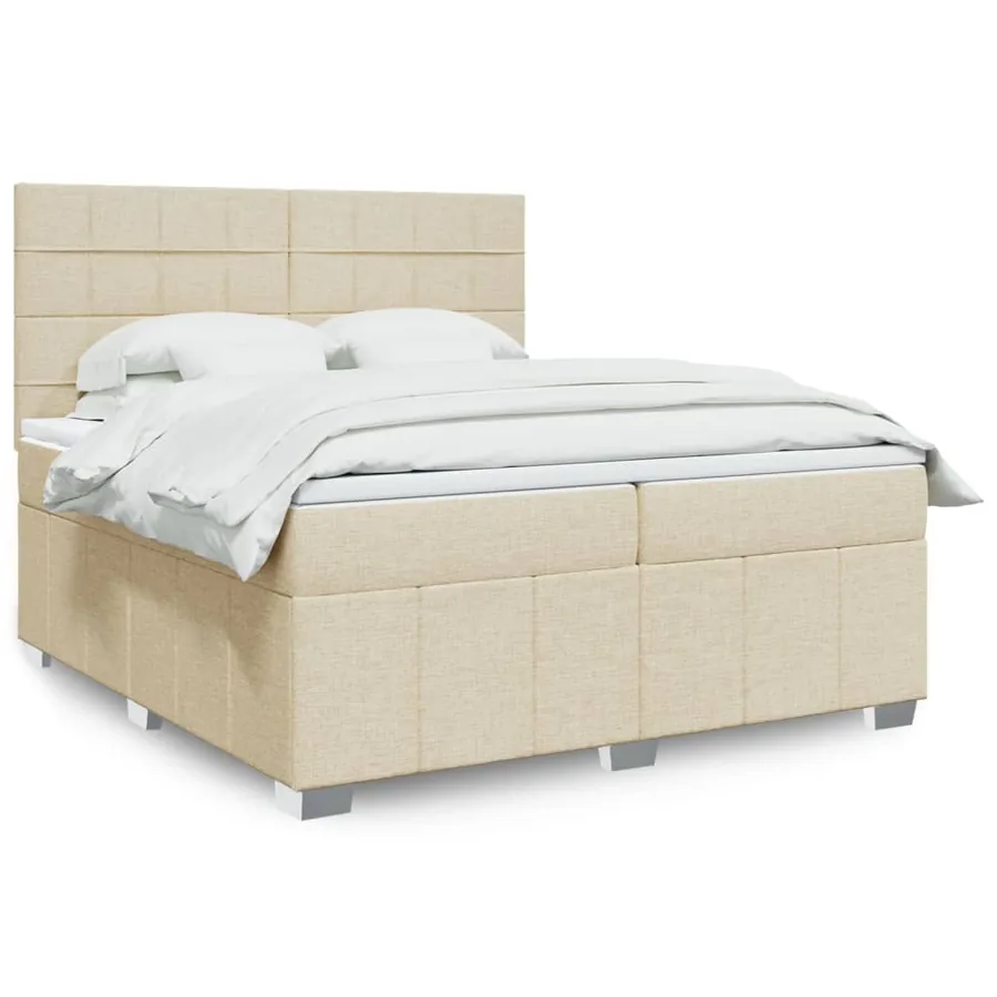 Sommier à lattes de lit avec matelas Crème 200x200 cm Tissu