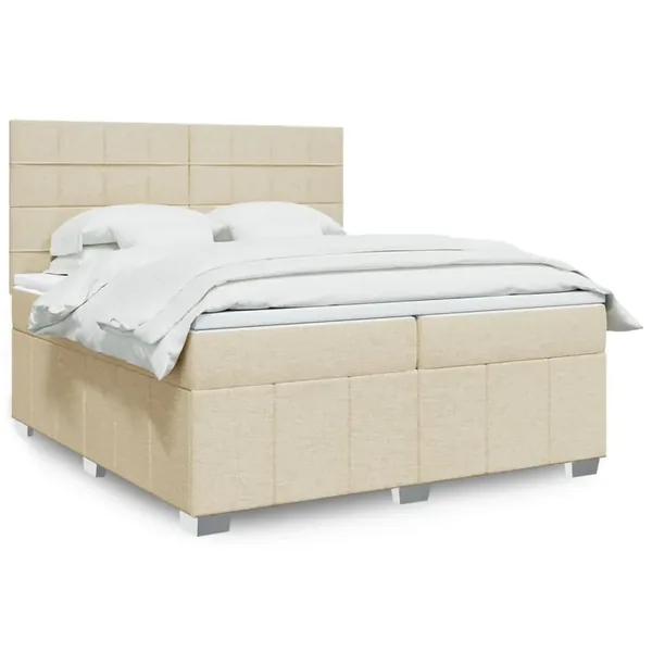 Sommier à lattes de lit avec matelas Crème 200x200 cm Tissu