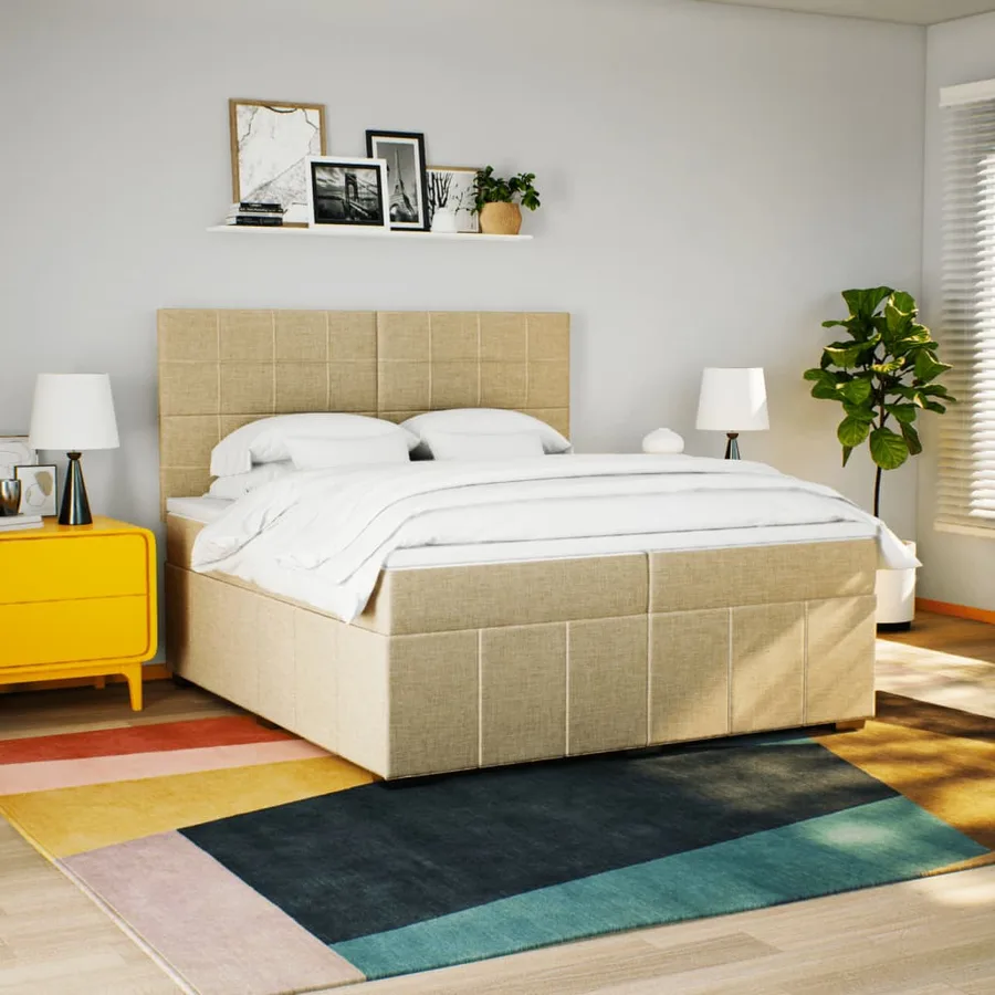 Sommier à lattes de lit avec matelas Crème 200x200 cm Tissu - 5