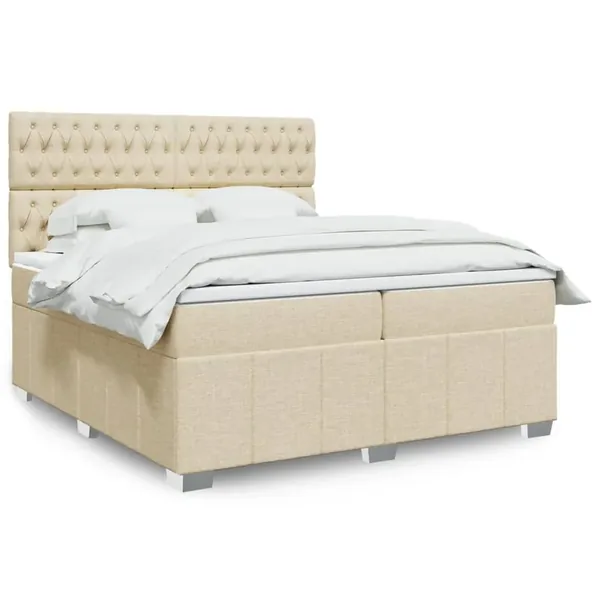 Sommier à lattes de lit avec matelas Crème 200x200 cm Tissu