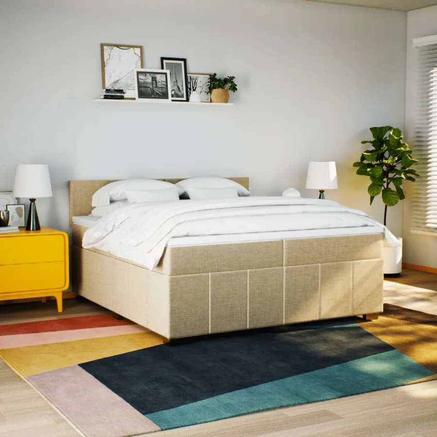 Sommier à lattes de lit avec matelas Crème 200x200 cm Tissu - 4