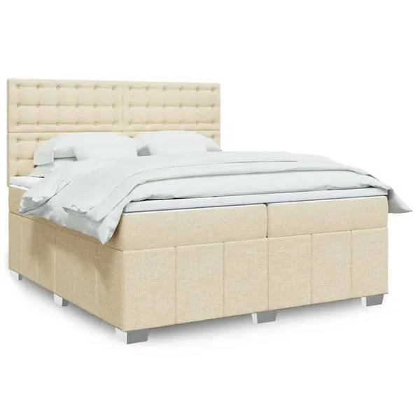 Sommier à lattes de lit avec matelas Crème 200x200 cm Tissu