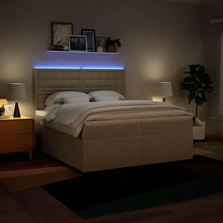 Sommier à lattes de lit avec matelas Crème 200x200 cm Tissu - 4