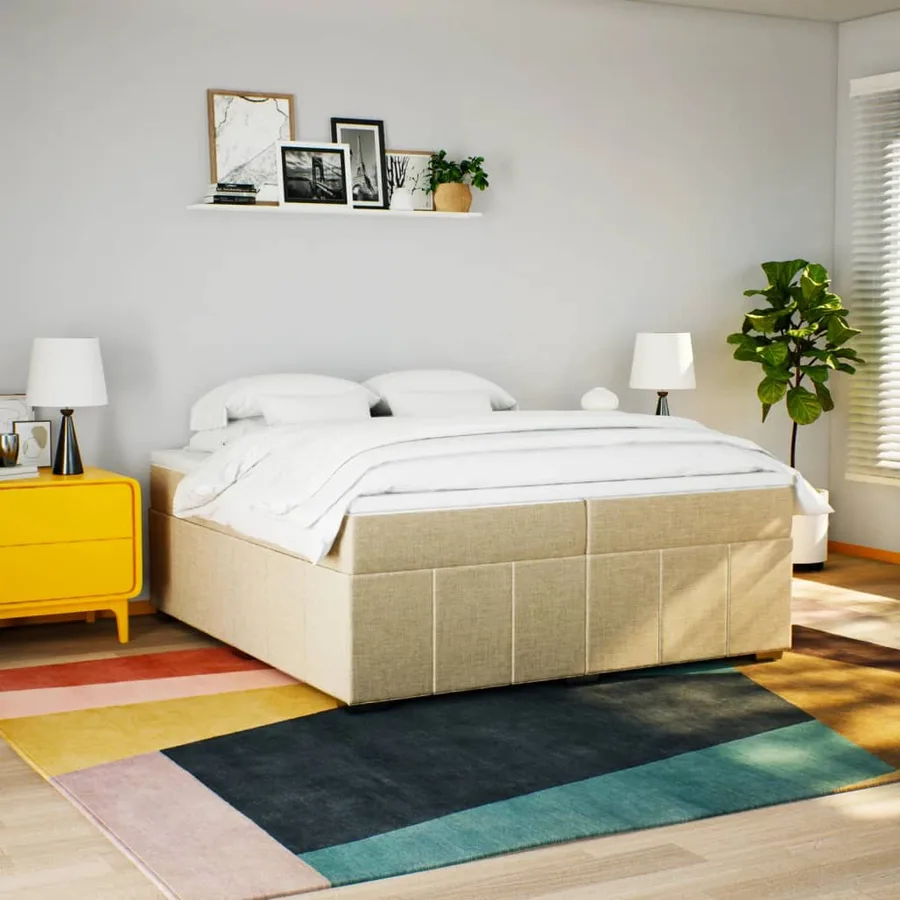 Sommier à lattes de lit avec matelas Crème 200x200 cm Tissu - 3