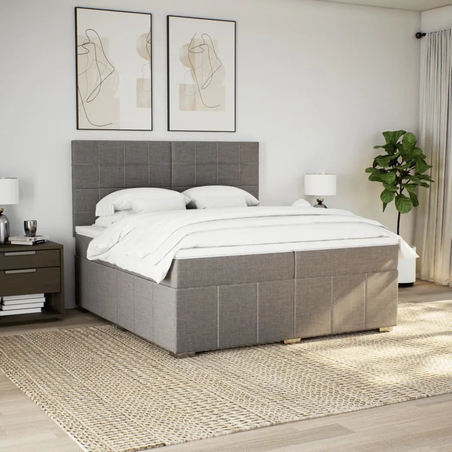 Sommier à lattes de lit avec matelas Taupe 200x200 cm Tissu - 3