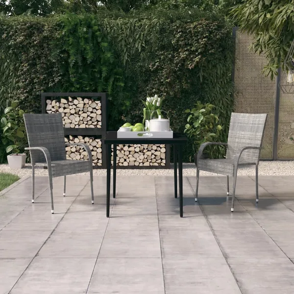 Ensemble à manger de jardin 3 pcs Gris et noir