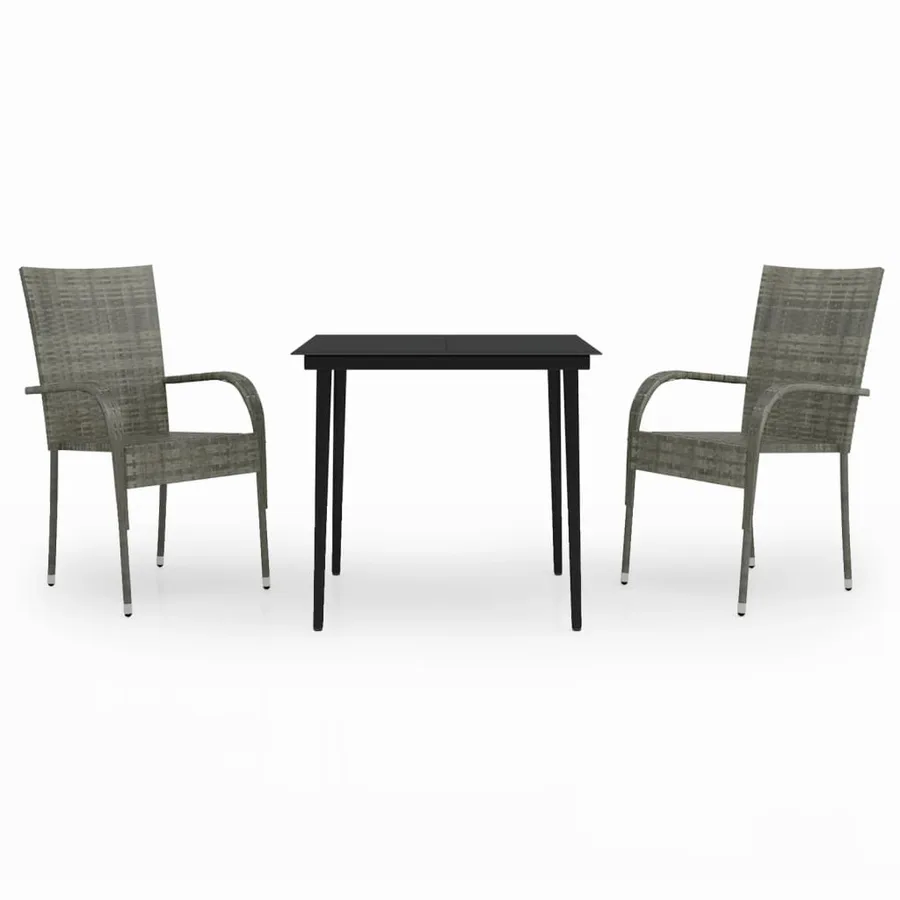 Ensemble à manger de jardin 3 pcs Gris et noir - 2