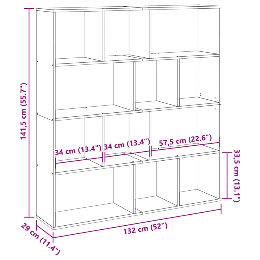 Bibliothèque chêne artisanal 132x29x141,5 cm bois d'ingénierie - 11
