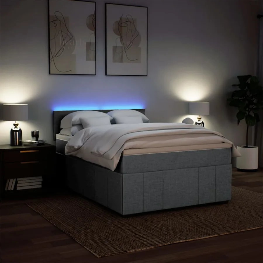 Sommier à lattes de lit avec matelas Gris clair 140x190cm Tissu - 4