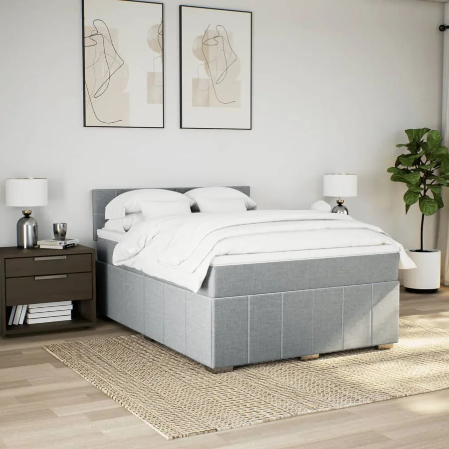 Sommier à lattes de lit avec matelas Gris clair 140x190cm Tissu - 5