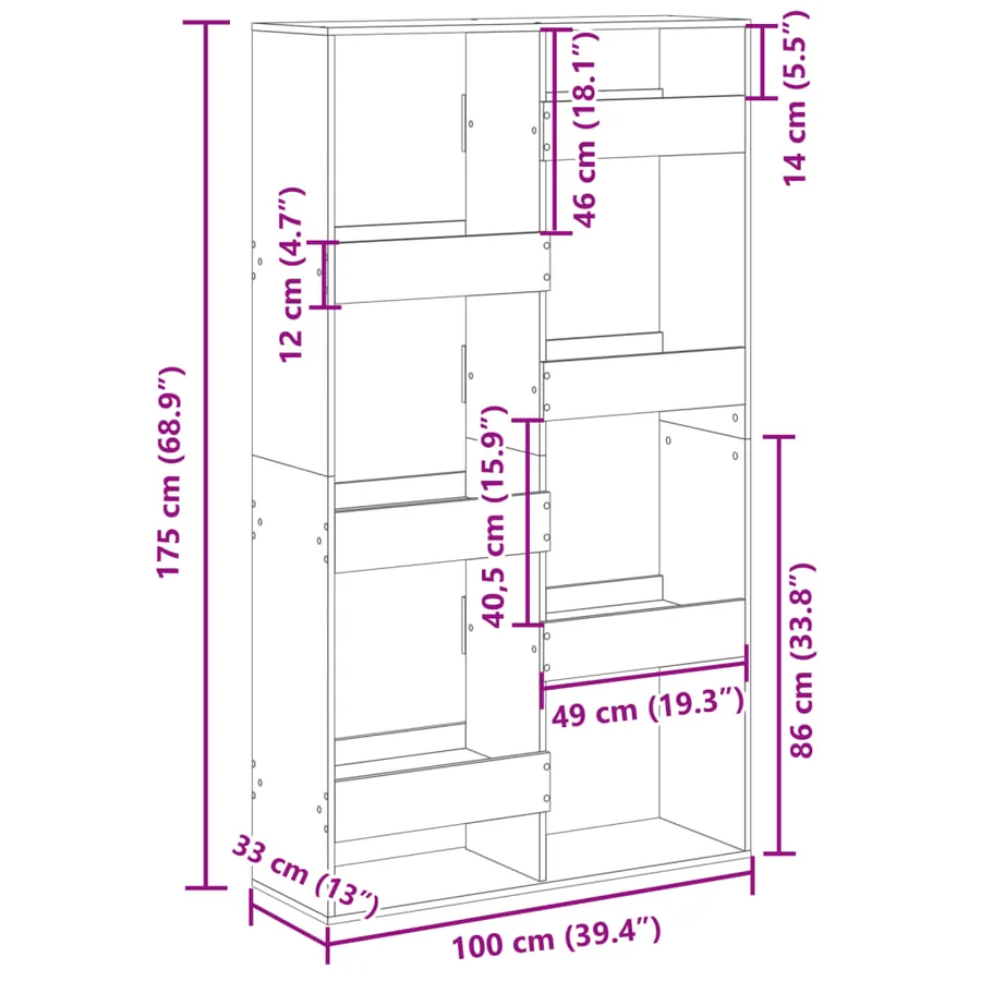 Cloison de séparation gris béton 100x33x175cm bois d'ingénierie - 9