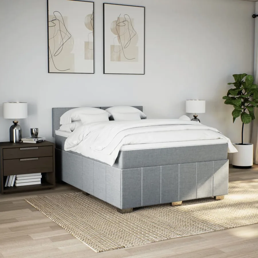 Sommier à lattes de lit avec matelas Gris clair 140x190cm Tissu - 5