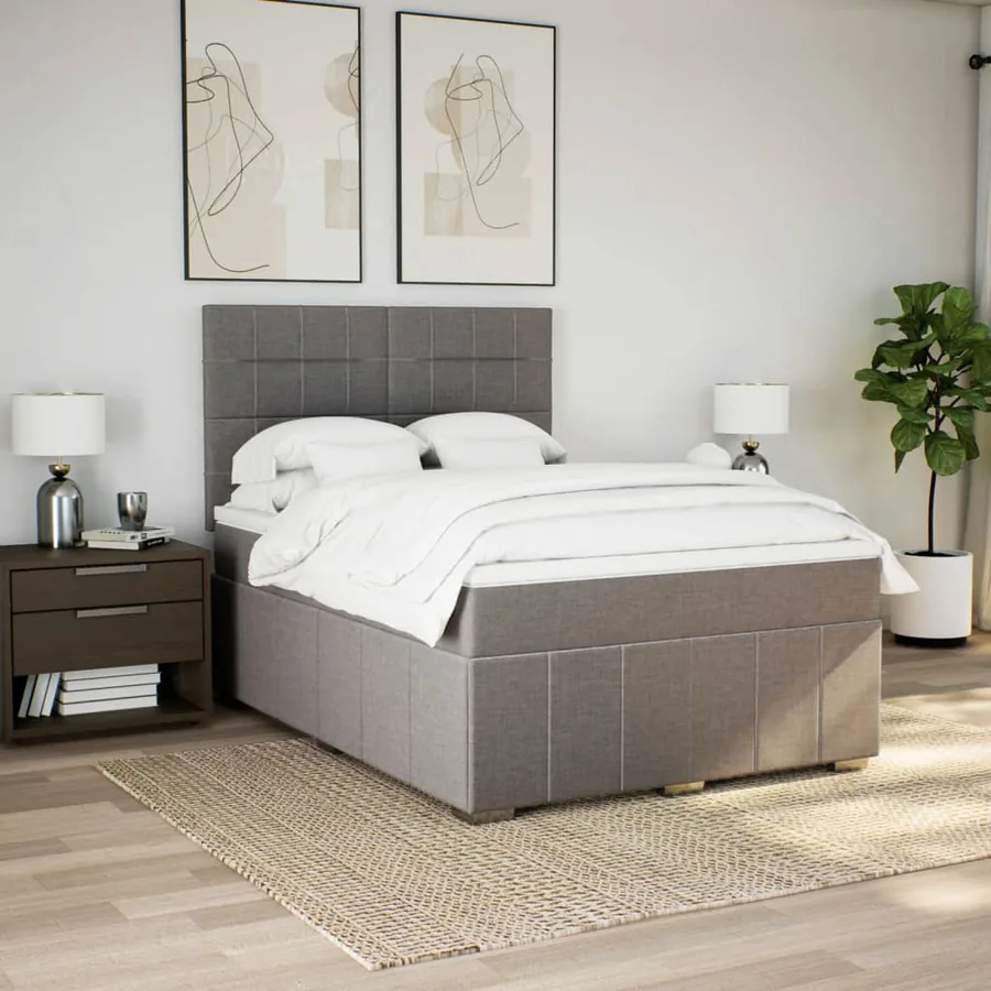 Sommier à lattes de lit avec matelas Taupe 140x200 cm Tissu - 5