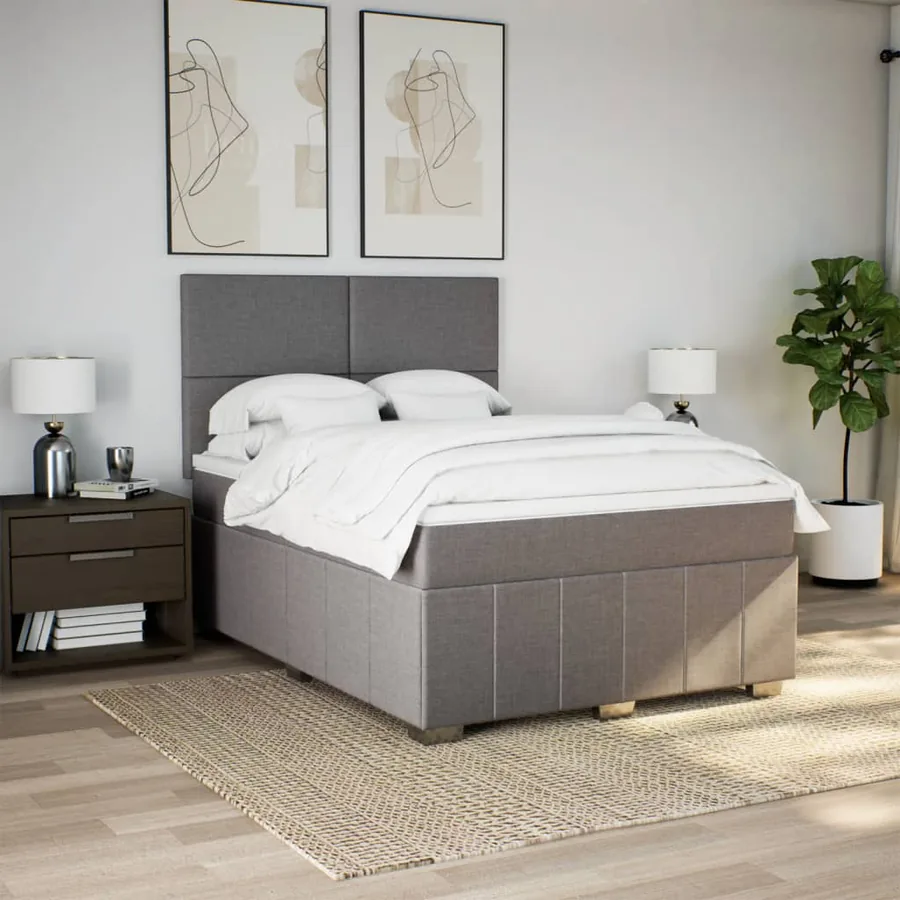 Sommier à lattes de lit avec matelas Taupe 140x200 cm Tissu - 5