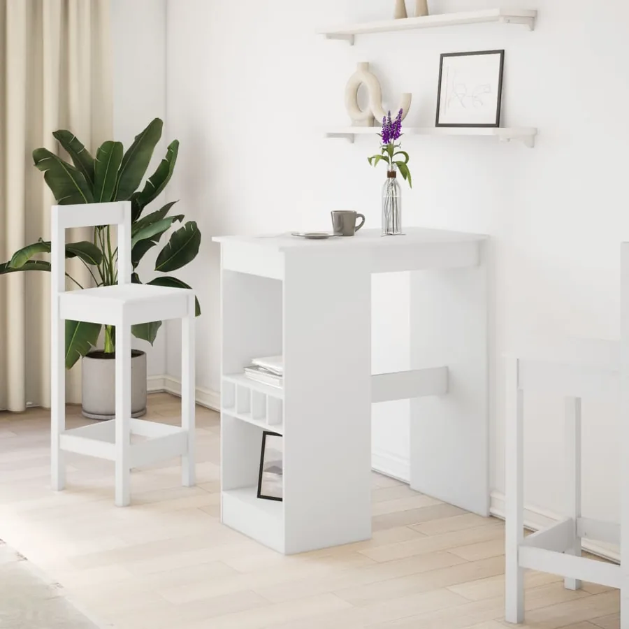 Table de bar avec étagères blanc bois d'ingénierie - 3