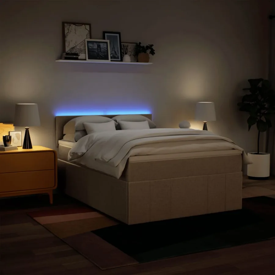 Sommier à lattes de lit avec matelas Crème 140x200 cm Tissu - 4