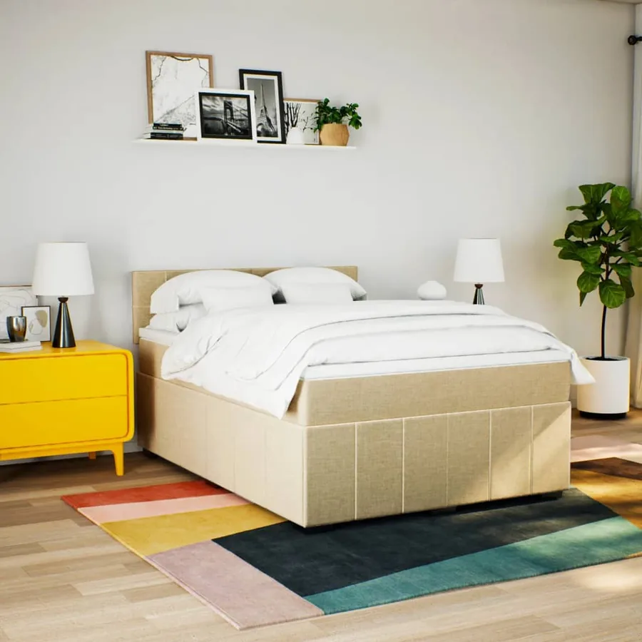 Sommier à lattes de lit avec matelas Crème 140x200 cm Tissu - 5