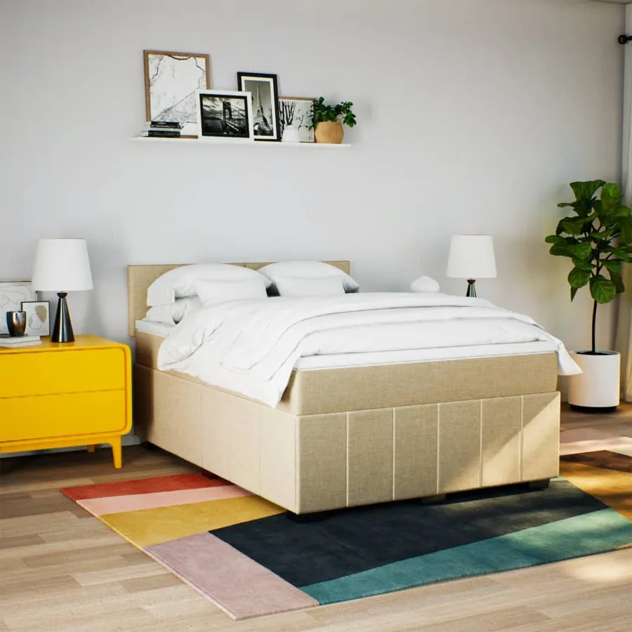 Sommier à lattes de lit avec matelas Crème 140x200 cm Tissu - 5