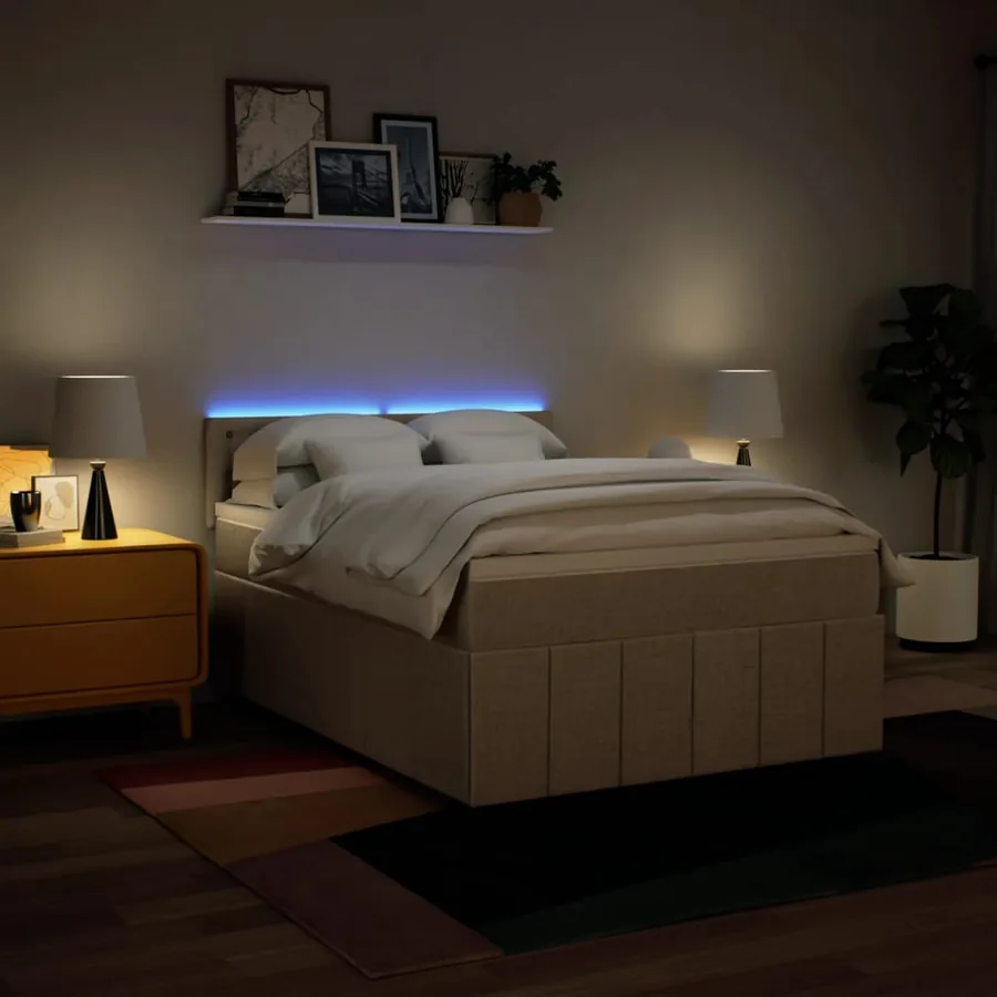 Sommier à lattes de lit avec matelas Crème 140x200 cm Tissu - 4