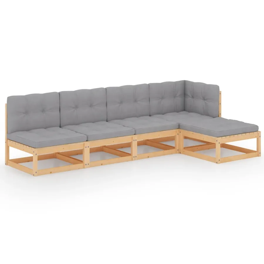 Salon de jardin 5 pcs avec coussins Bois de pin massif - 2