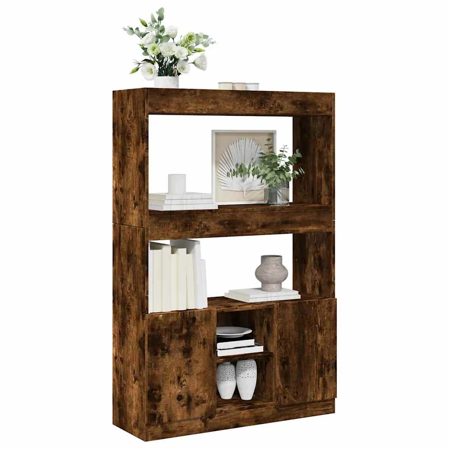 Buffet haut chêne fumé 92x33x140 cm bois d'ingénierie - 4
