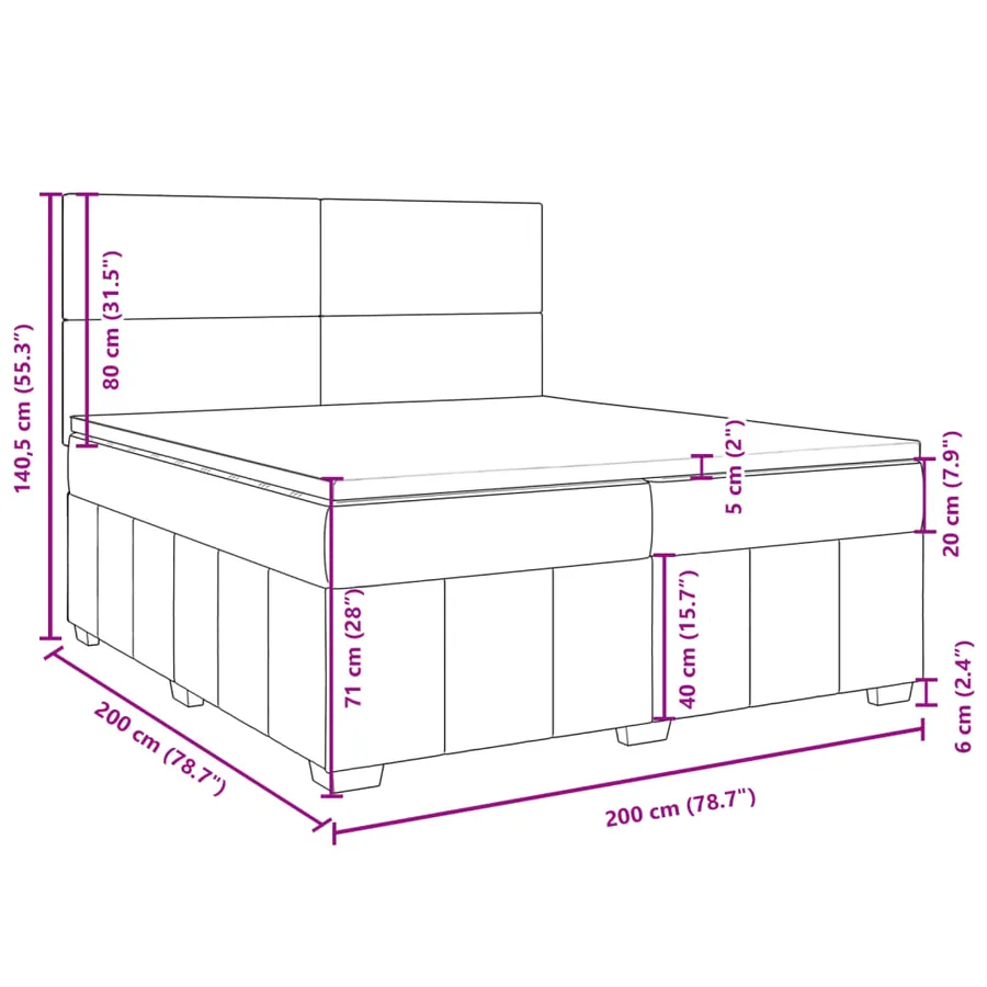 Sommier à lattes de lit avec matelas Gris clair 200x200cm Tissu - 18