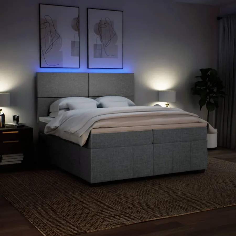 Sommier à lattes de lit avec matelas Gris clair 200x200cm Tissu - 4