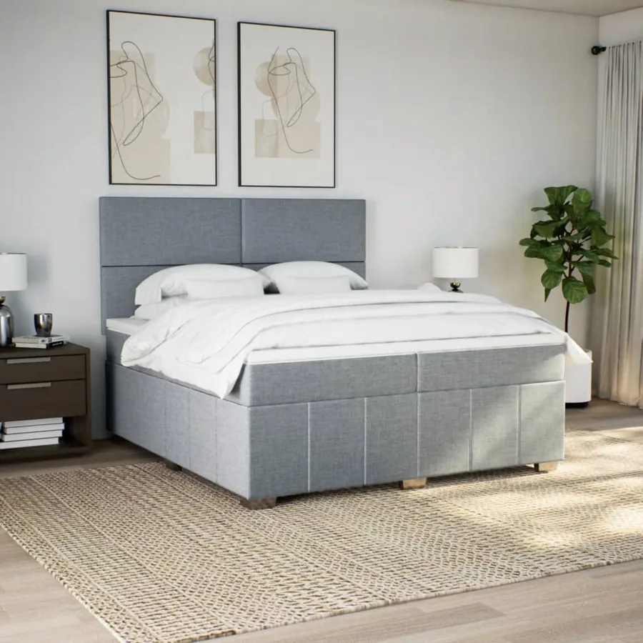 Sommier à lattes de lit avec matelas Gris clair 200x200cm Tissu - 5