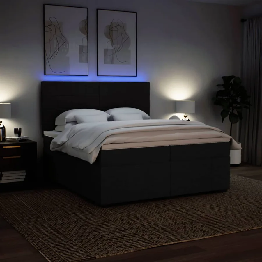 Sommier à lattes de lit avec matelas Noir 200x200 cm Tissu - 4