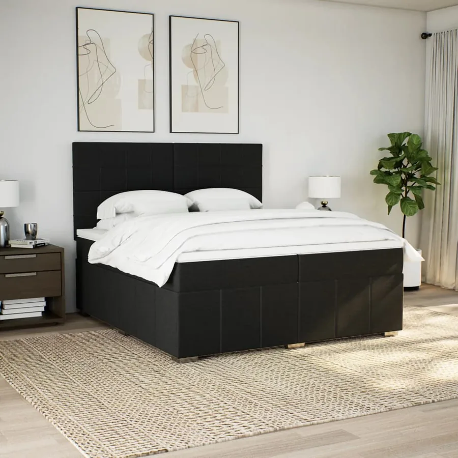 Sommier à lattes de lit avec matelas Noir 200x200 cm Tissu - 5