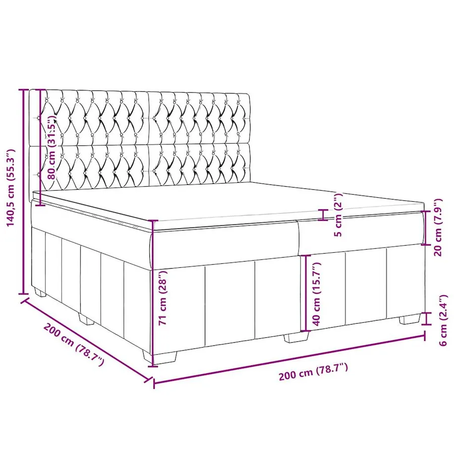 Sommier à lattes de lit avec matelas Gris clair 200x200cm Tissu - 18