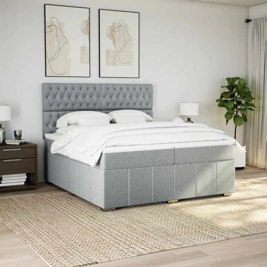 Sommier à lattes de lit avec matelas Gris clair 200x200cm Tissu - 5
