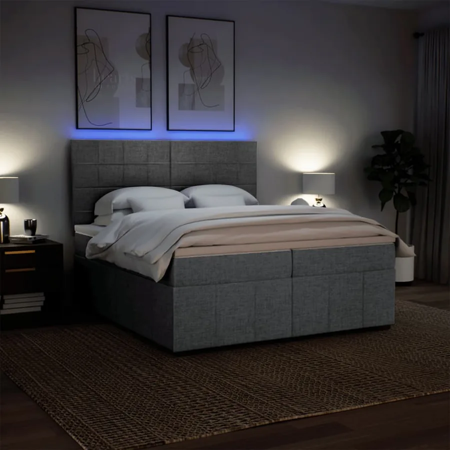 Sommier à lattes de lit avec matelas Gris clair 200x200cm Tissu - 4