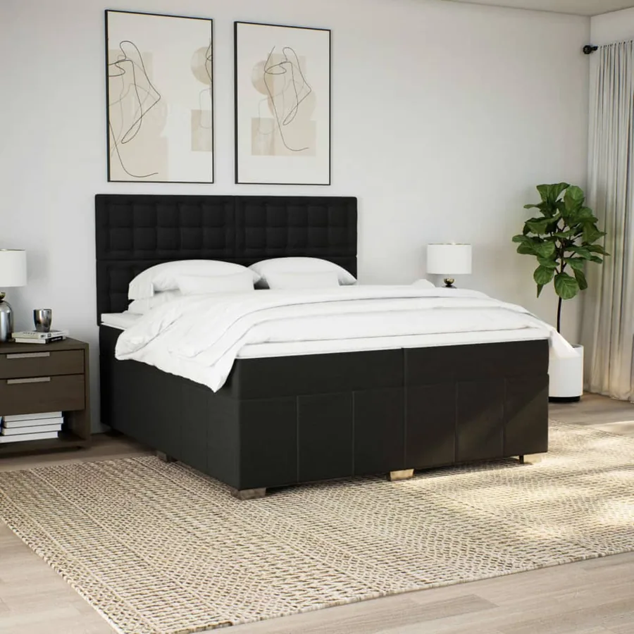 Sommier à lattes de lit avec matelas Noir 200x200 cm Tissu - 3