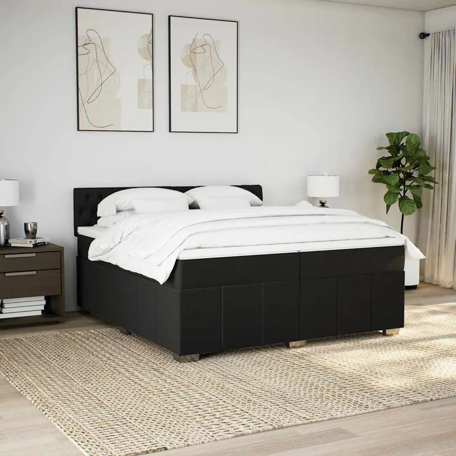Sommier à lattes de lit avec matelas Noir 200x200 cm Tissu - 4