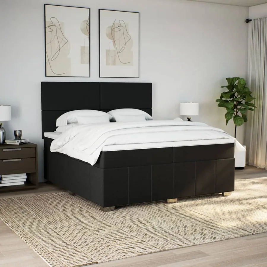 Sommier à lattes de lit avec matelas Noir 200x200 cm Tissu - 3
