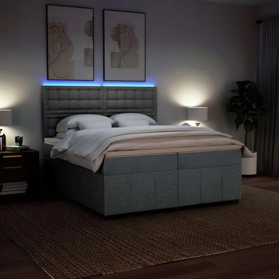 Sommier à lattes de lit avec matelas Gris clair 200x200cm Tissu - 4
