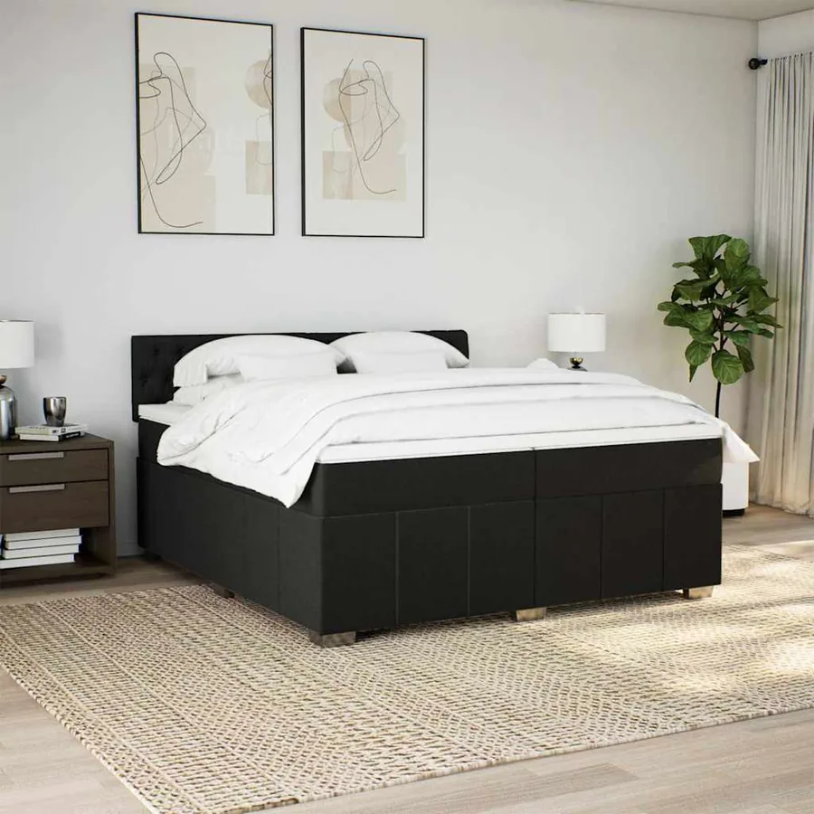 Sommier à lattes de lit avec matelas Noir 200x200 cm Tissu - 3