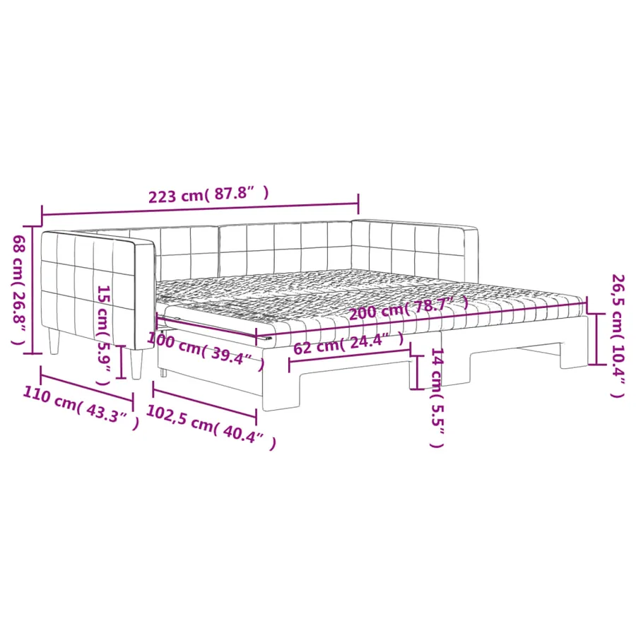 Lit de jour et gigogne et matelas gris foncé 100x200 cm velours - 12